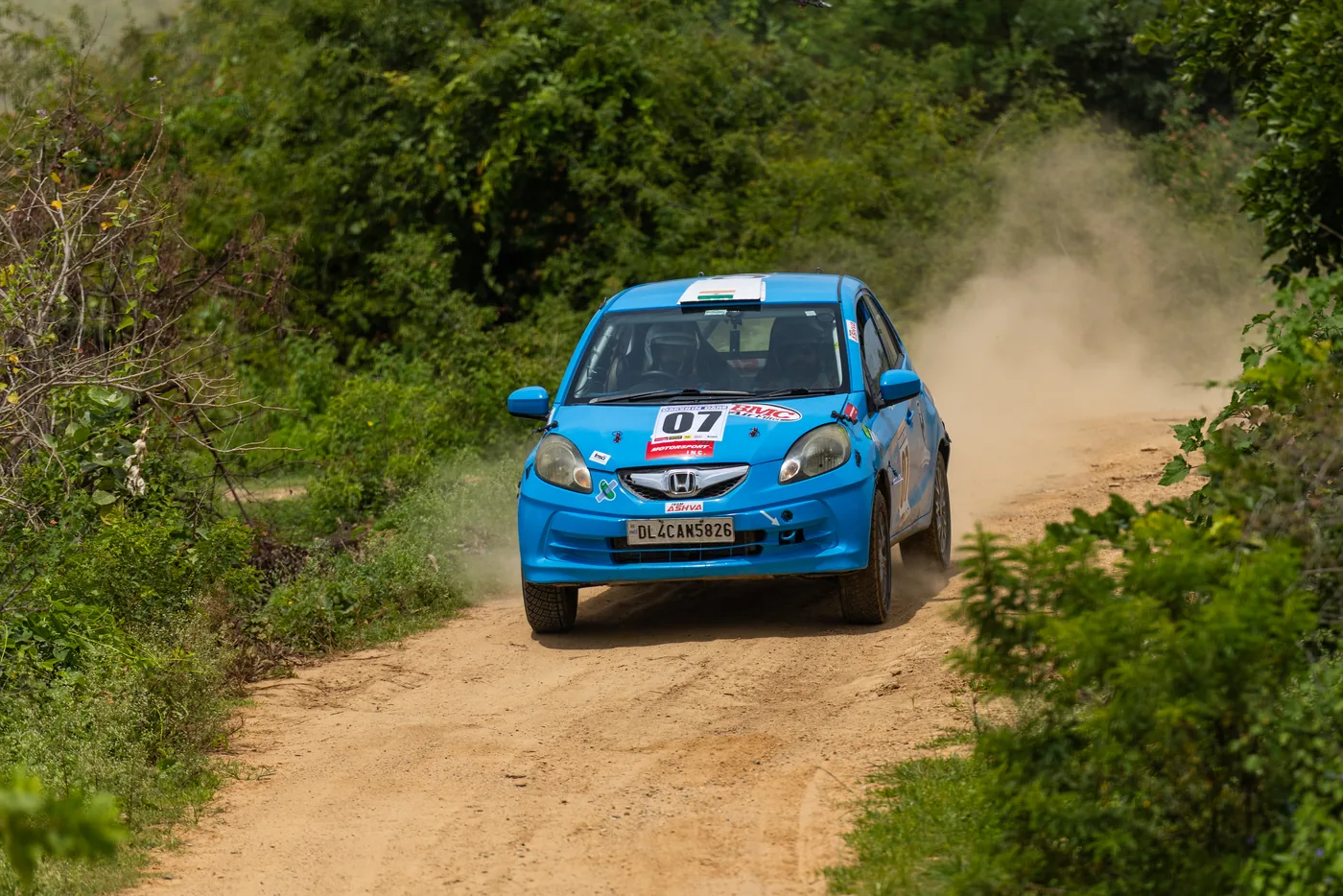 Rally car on a forest stage at Dakshin Dare