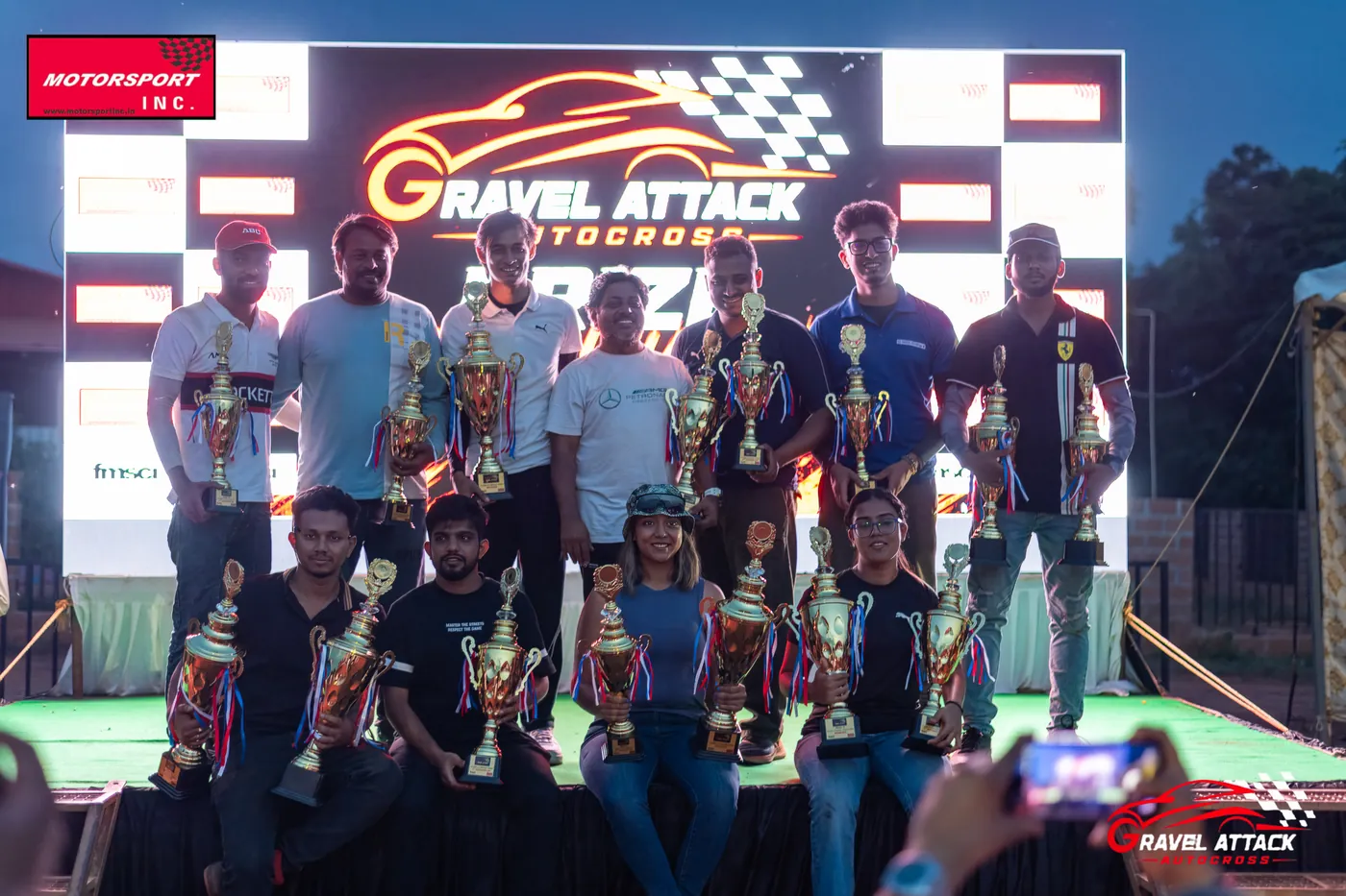 Winners group photo on the Gravel Attack prize stage