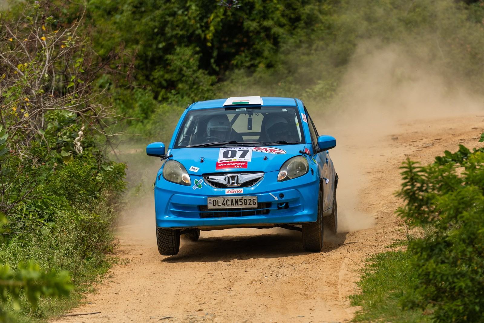 Rally car on a gravel stage at Dakshin Dare